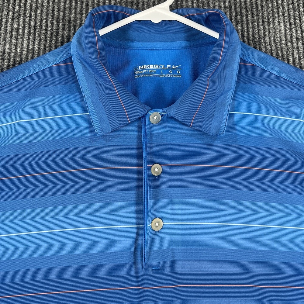 Nike Mens Shirt Large Blue Golf Fit Dry Striped Short Sleeve Polo Active Outdoor